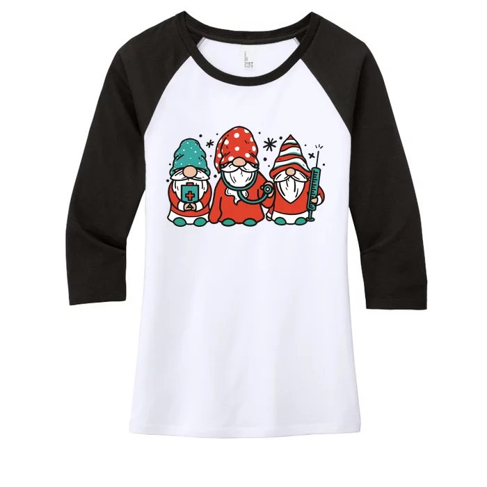 Christmas Nurse Gnomes Holiday Women's Tri-Blend 3/4-Sleeve Raglan Shirt