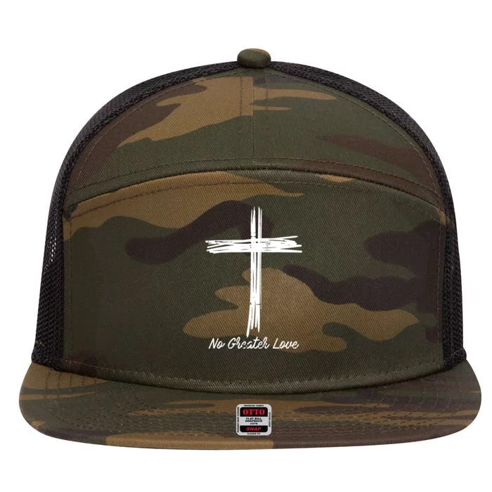 Cross No Greater Love Easter Jesus Religious 7 Panel Mesh Trucker Snapback Hat