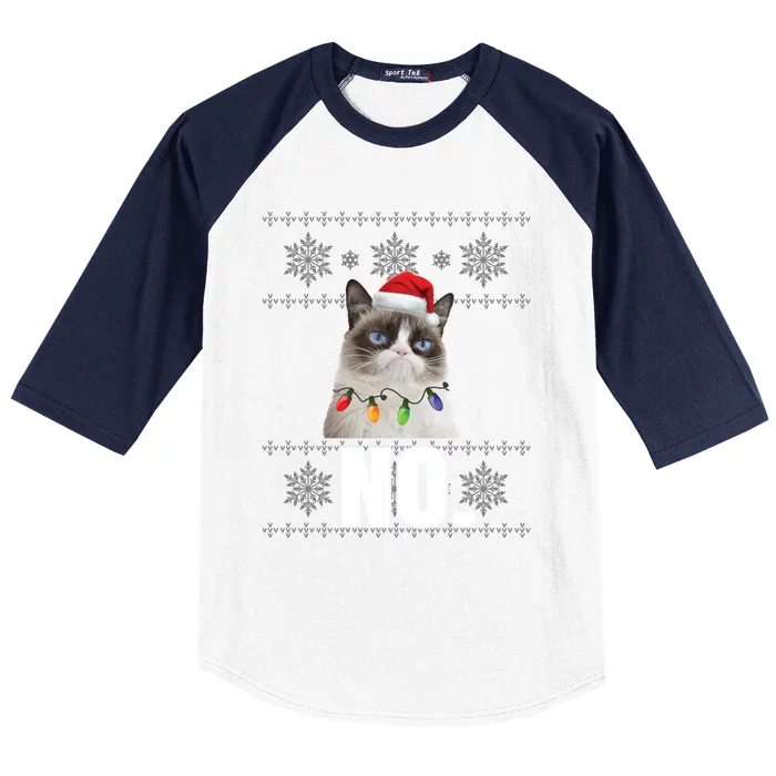 Cat No Grumpy Xmas Cats No Ugly Christmas Funny Gift Cute Gift Baseball Sleeve Shirt