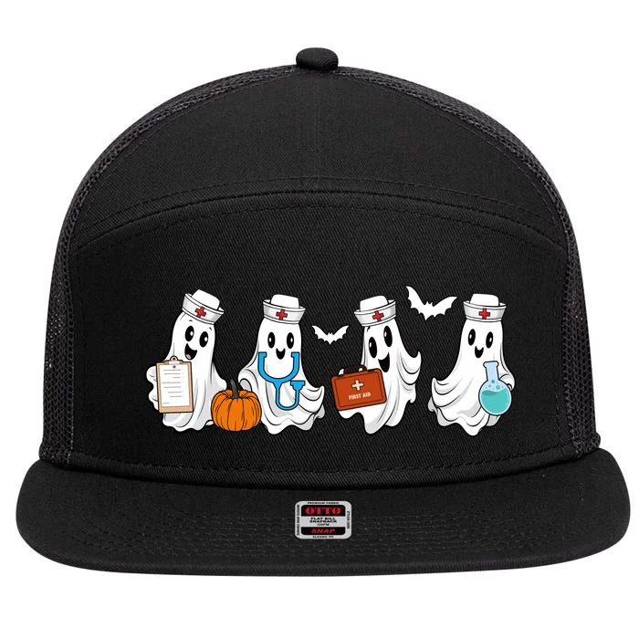 Cute Nurse Halloween Ghost 7 Panel Mesh Trucker Snapback Hat