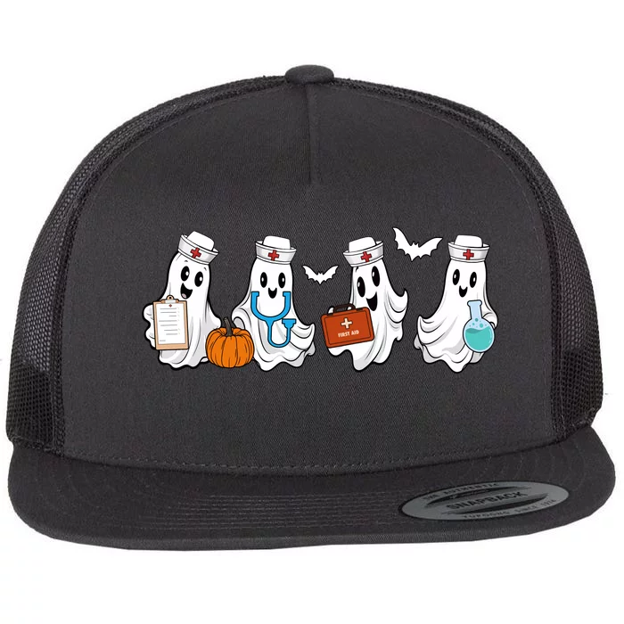 Cute Nurse Halloween Ghost Flat Bill Trucker Hat