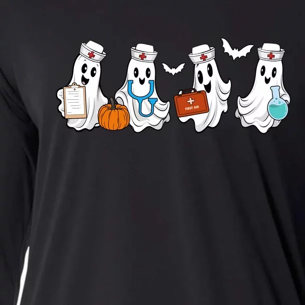 Cute Nurse Halloween Ghost Cooling Performance Long Sleeve Crew