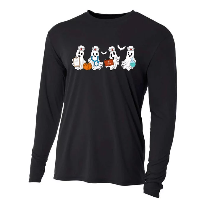 Cute Nurse Halloween Ghost Cooling Performance Long Sleeve Crew