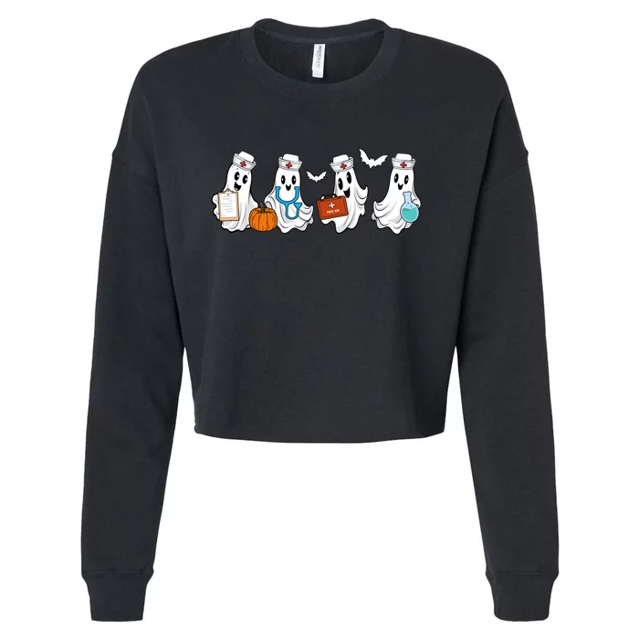 Cute Nurse Halloween Ghost Cropped Pullover Crew