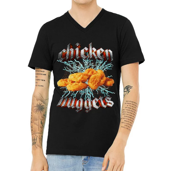 Chicken Nuggets Heavy Metal World Tour Hardcore Music V-Neck T-Shirt