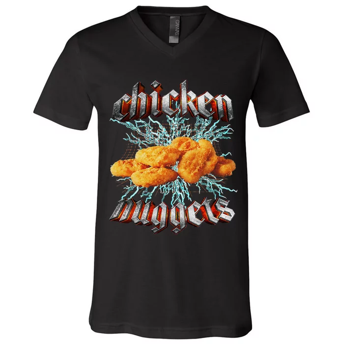 Chicken Nuggets Heavy Metal World Tour Hardcore Music V-Neck T-Shirt