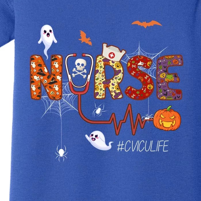 Cvicu Nurse Halloween Pumpkin Cardiovascular Icu Nursing Cool Gift Baby Bodysuit