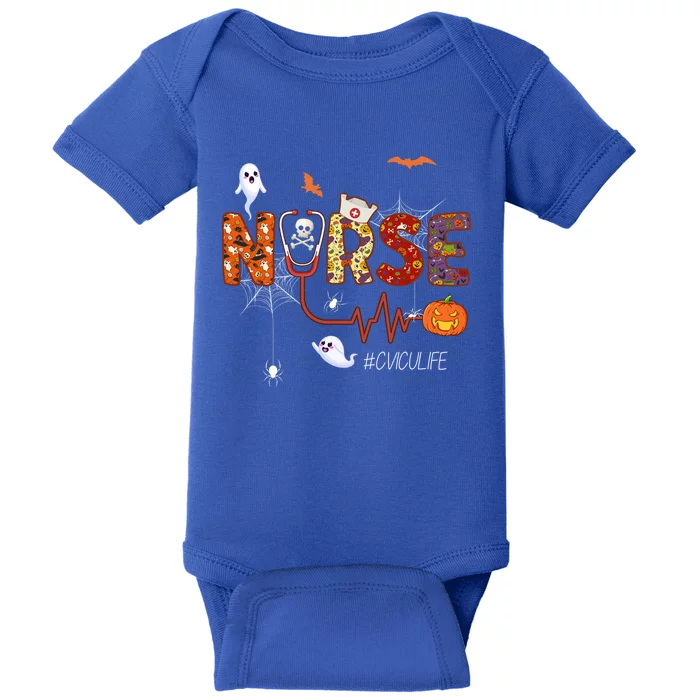 Cvicu Nurse Halloween Pumpkin Cardiovascular Icu Nursing Cool Gift Baby Bodysuit