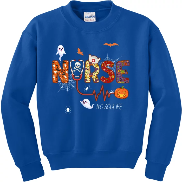 Cvicu Nurse Halloween Pumpkin Cardiovascular Icu Nursing Cool Gift Kids Sweatshirt