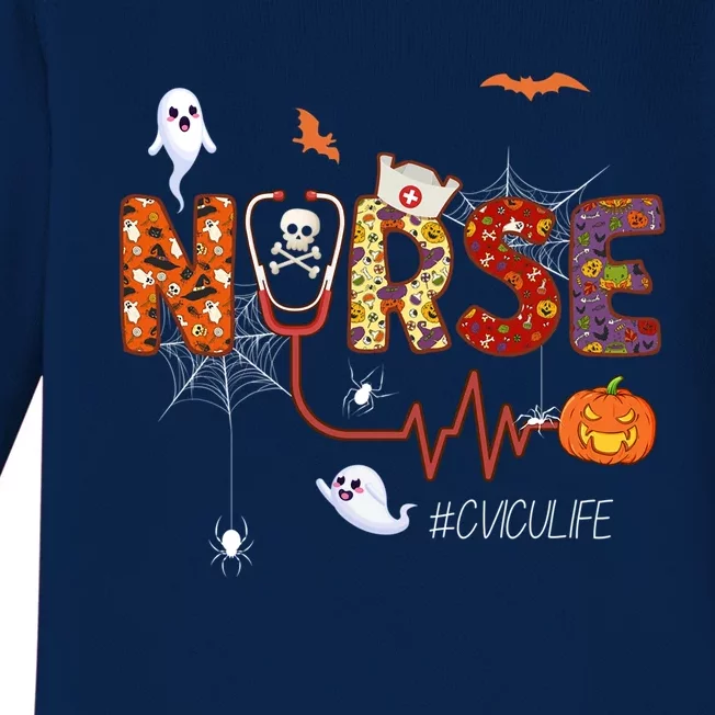 Cvicu Nurse Halloween Pumpkin Cardiovascular Icu Nursing Cool Gift Baby Long Sleeve Bodysuit