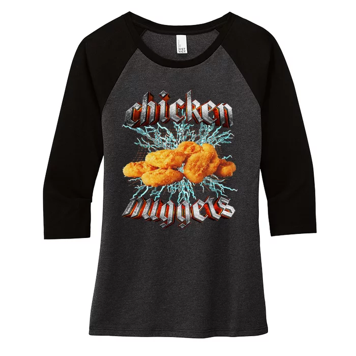 Chicken Nuggets Heavy Metal Women's Tri-Blend 3/4-Sleeve Raglan Shirt