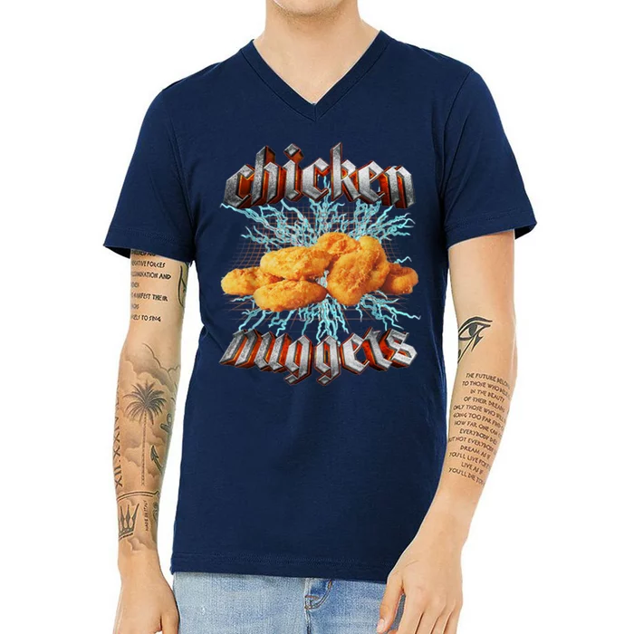 Chicken Nuggets Heavy Metal Funny V-Neck T-Shirt