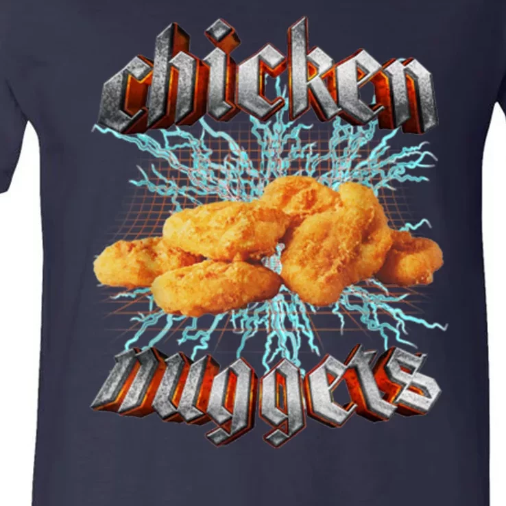 Chicken Nuggets Heavy Metal Funny V-Neck T-Shirt