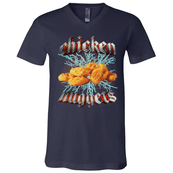 Chicken Nuggets Heavy Metal Funny V-Neck T-Shirt