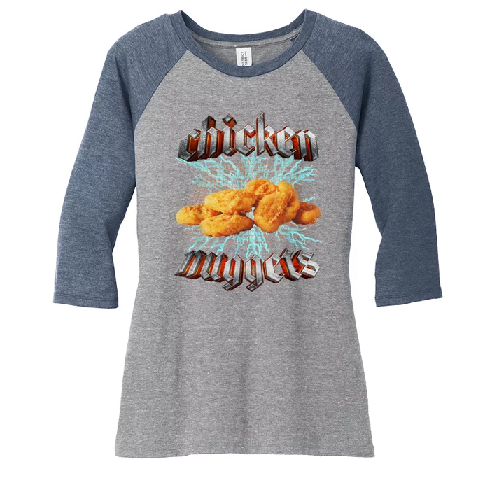 Chicken Nuggets Heavy Metal Funny Women's Tri-Blend 3/4-Sleeve Raglan Shirt