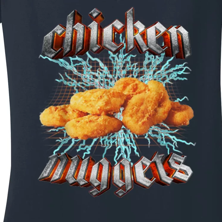 Chicken Nuggets Heavy Metal Funny Women's V-Neck T-Shirt