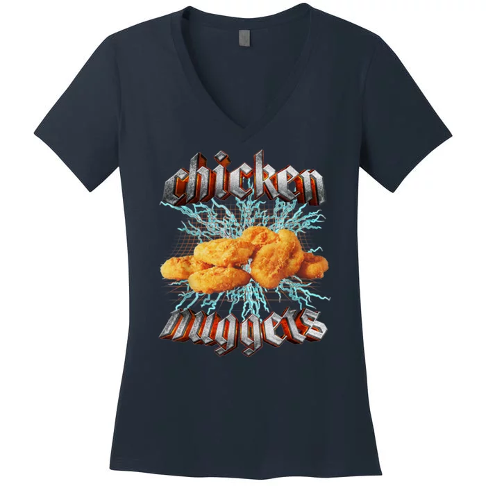 Chicken Nuggets Heavy Metal Funny Women's V-Neck T-Shirt