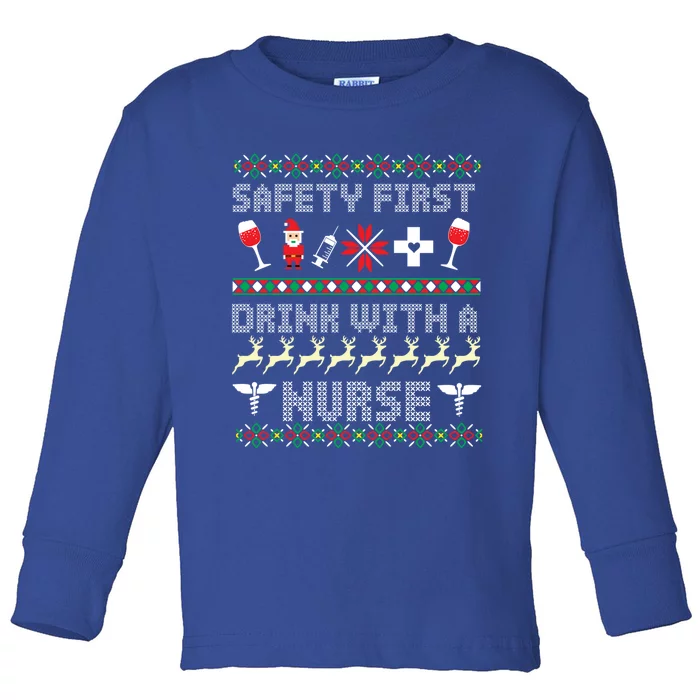 Christmas Nurse Ing Alcohol Wine Ugly Christmas Sweater Great Gift Toddler Long Sleeve Shirt