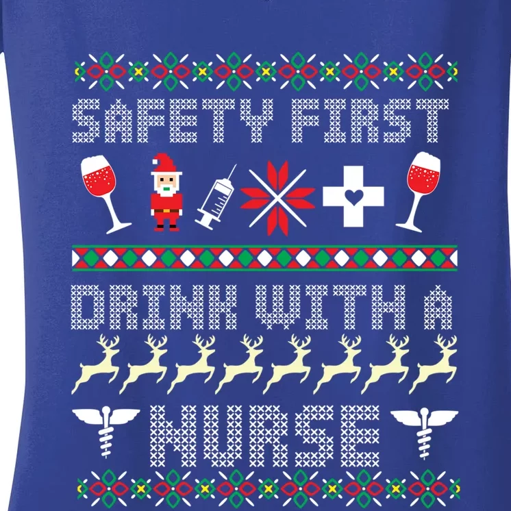 Christmas Nurse Ing Alcohol Wine Ugly Christmas Sweater Great Gift Women's V-Neck T-Shirt