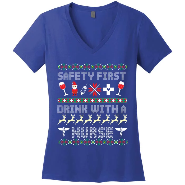 Christmas Nurse Ing Alcohol Wine Ugly Christmas Sweater Great Gift Women's V-Neck T-Shirt