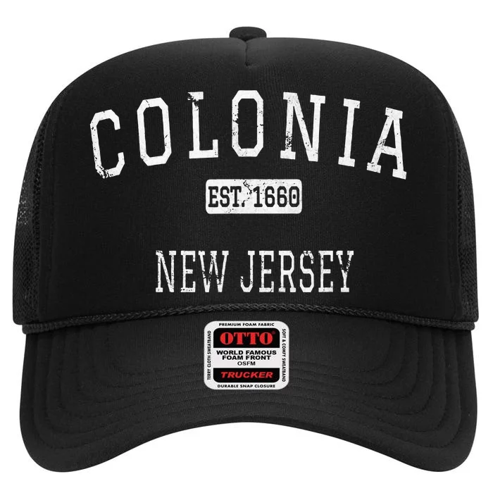 Colonia New Jersey Nj Vintage High Crown Mesh Trucker Hat