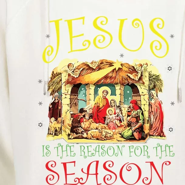 Christmas Nativity Jesus Is The Reason For The Season Manger Womens Funnel Neck Pullover Hood