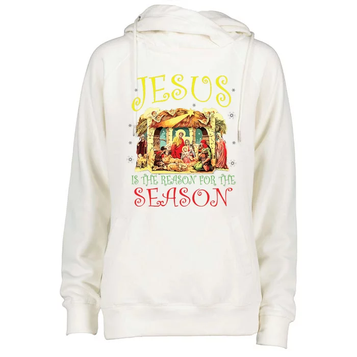 Christmas Nativity Jesus Is The Reason For The Season Manger Womens Funnel Neck Pullover Hood