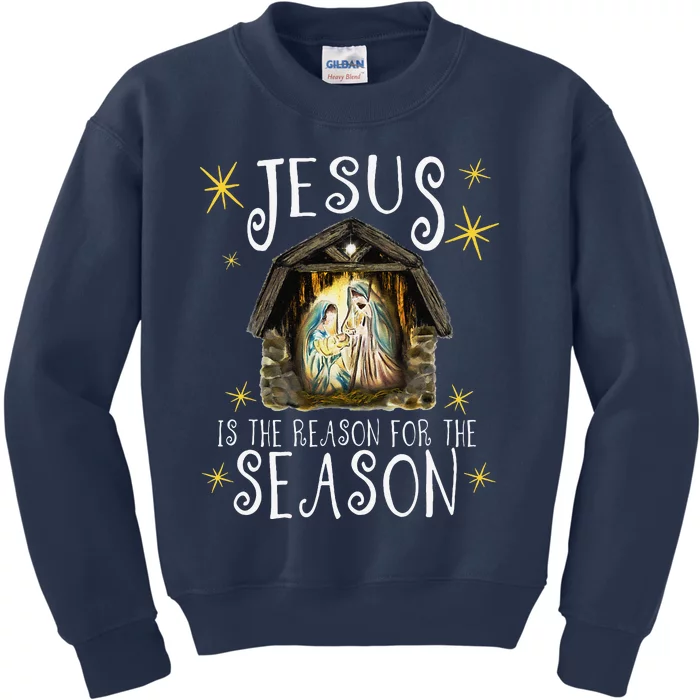 Christmas Nativity Jesus Is The Reason For The Season Manger Kids Sweatshirt