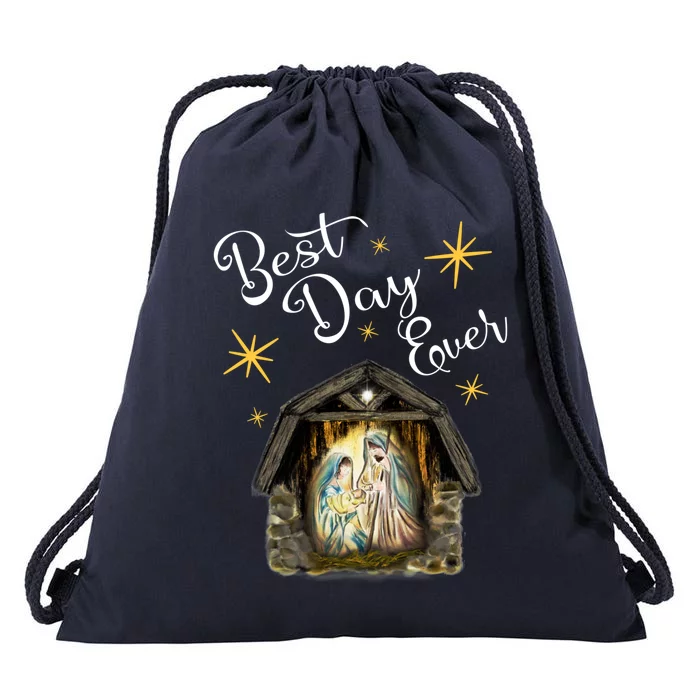 Christmas Nativity Jesus Best Day Ever Ger Christian Gift Drawstring Bag