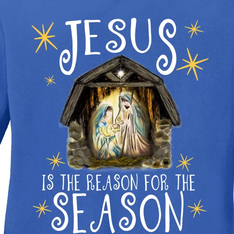 Christmas Nativity Jesus Is The Reason For The Season Ger Gift Ladies Long Sleeve Shirt