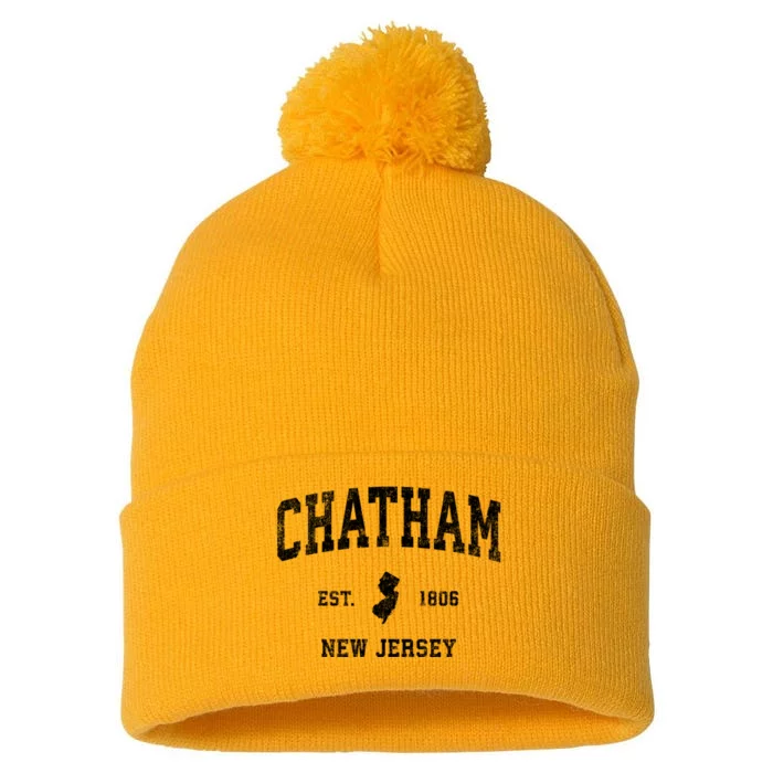 Chatham New Jersey Nj Vintage Athletic Sports Design Established Pom Pom 12in Knit Beanie