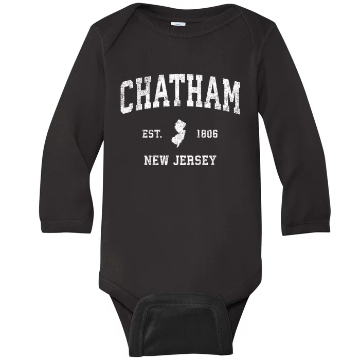 Chatham New Jersey Nj Vintage Athletic Sports Baby Long Sleeve Bodysuit