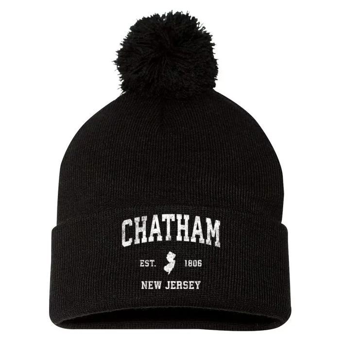 Chatham New Jersey Nj Vintage Athletic Sports Pom Pom 12in Knit Beanie