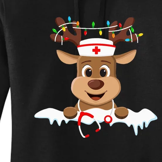 Christmas Nurse Love NICU RN ER Santa Reindeer Nurse Hat Elf Women's Pullover Hoodie