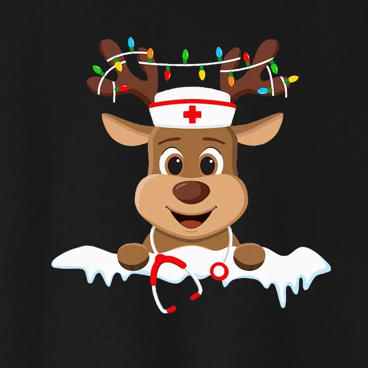 Christmas Nurse Love NICU RN ER Santa Reindeer Nurse Hat Elf Women's Crop Top Tee