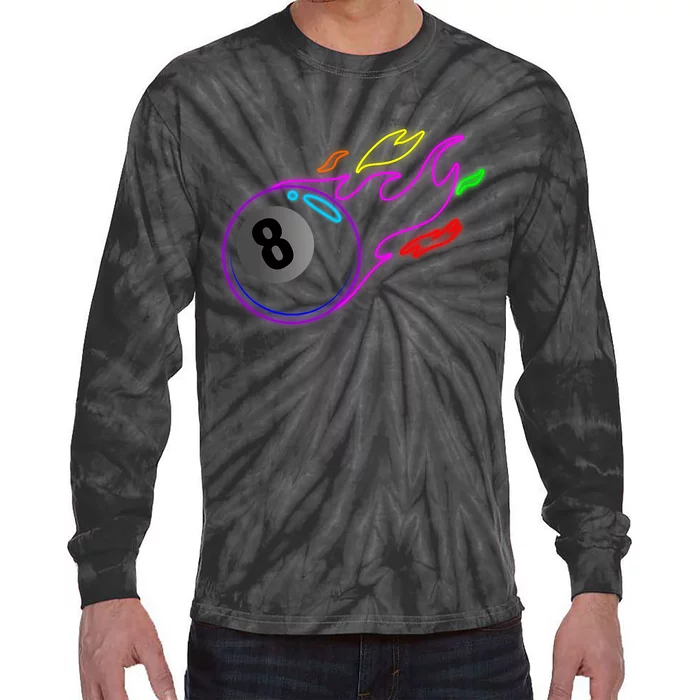 Colorful Neon Lights Eight Ball Billiards Pool Mm Tie-Dye Long Sleeve Shirt