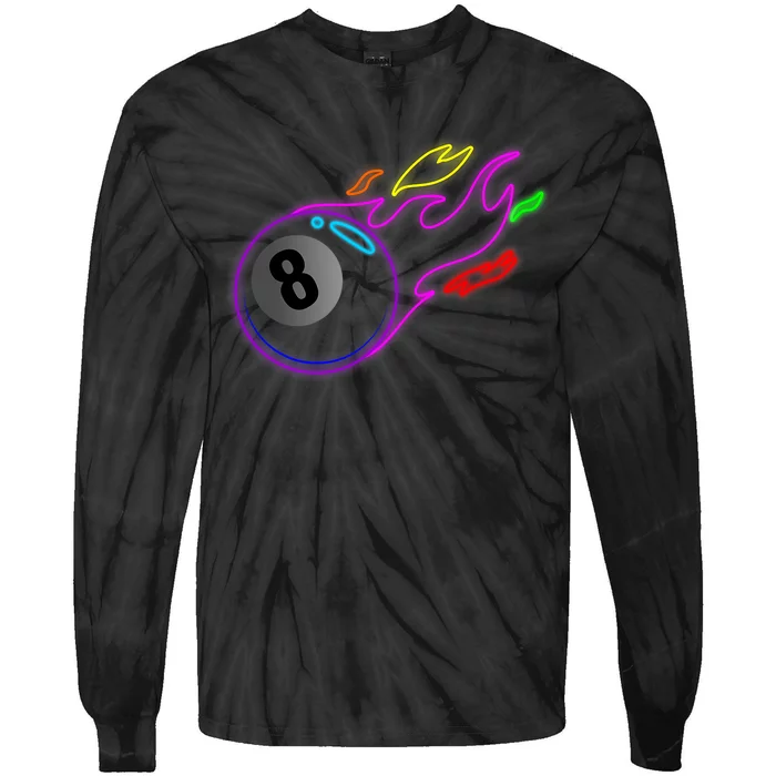 Colorful Neon Lights Eight Ball Billiards Pool Mm Tie-Dye Long Sleeve Shirt