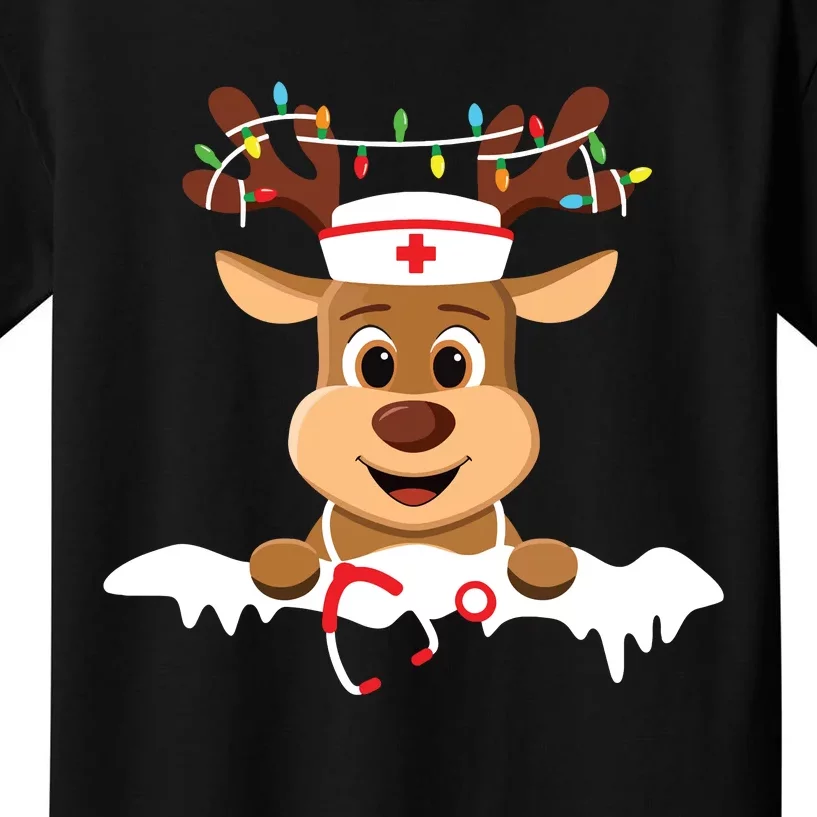 Christmas Nurse Love Nicu Rn Er Santa Reindeer Nurse Hat Elf Kids T-Shirt