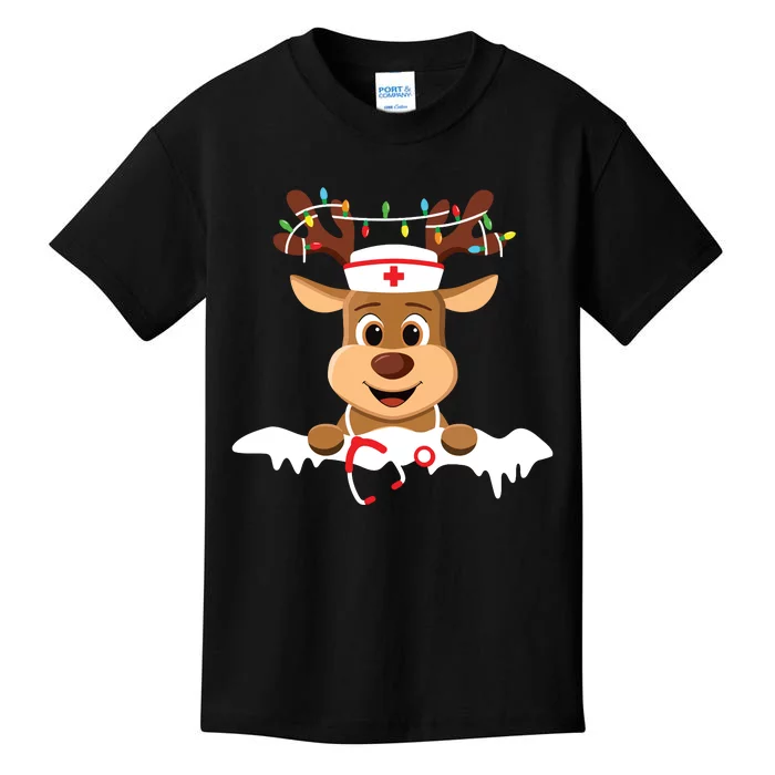 Christmas Nurse Love Nicu Rn Er Santa Reindeer Nurse Hat Elf Kids T-Shirt