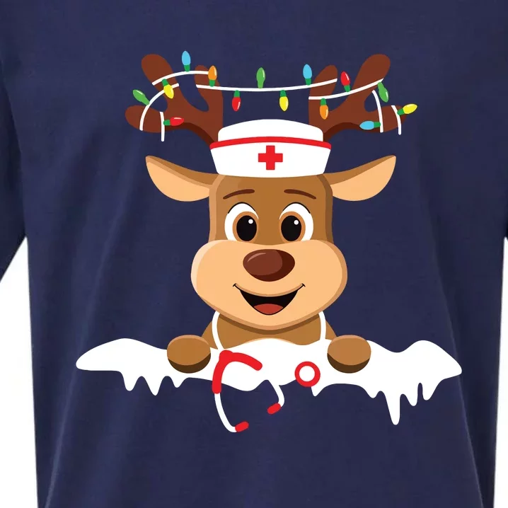 Christmas Nurse Love Nicu Rn Er Santa Reindeer Nurse Hat Elf Sueded Cloud Jersey T-Shirt