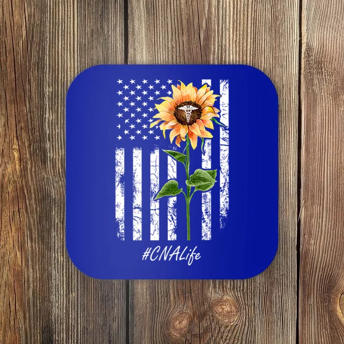 Cna Nurse Life Sunflower Peace Usa Flag America Independence Gift Coaster