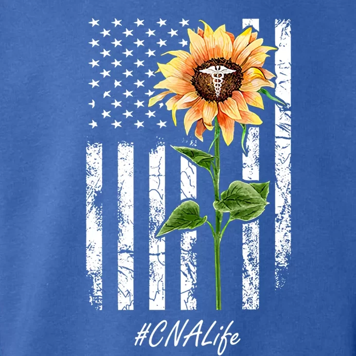 Cna Nurse Life Sunflower Peace Usa Flag America Independence Gift Toddler Hoodie