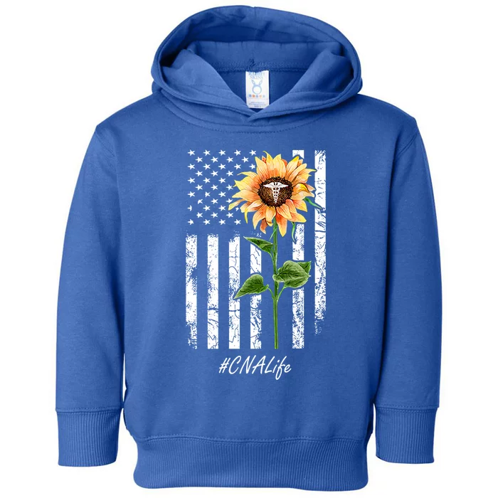 Cna Nurse Life Sunflower Peace Usa Flag America Independence Gift Toddler Hoodie