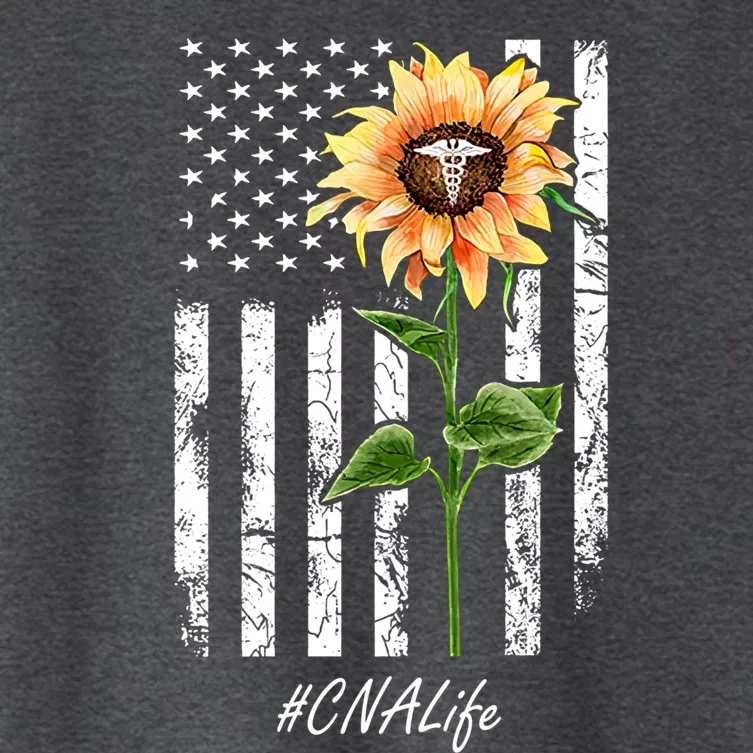 Cna Nurse Life Sunflower Peace Usa Flag America Independence Gift Women's Crop Top Tee