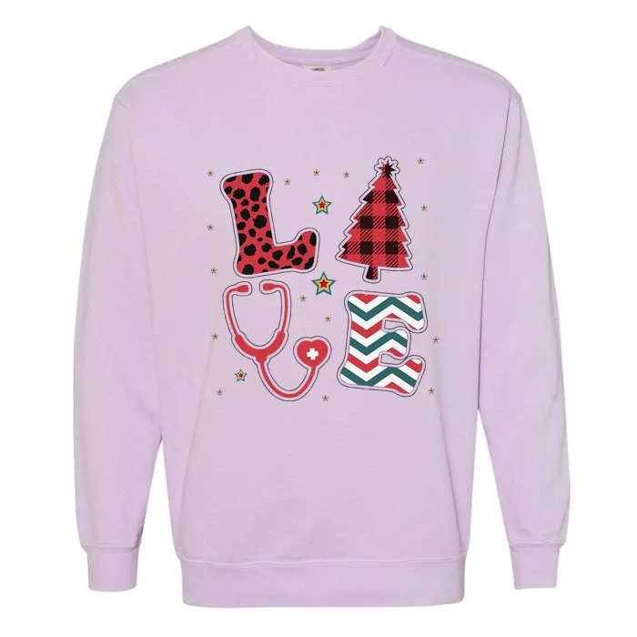 Christmas Nurse Love Stethoscope Xmas Tree Cute Nurse Garment-Dyed Sweatshirt