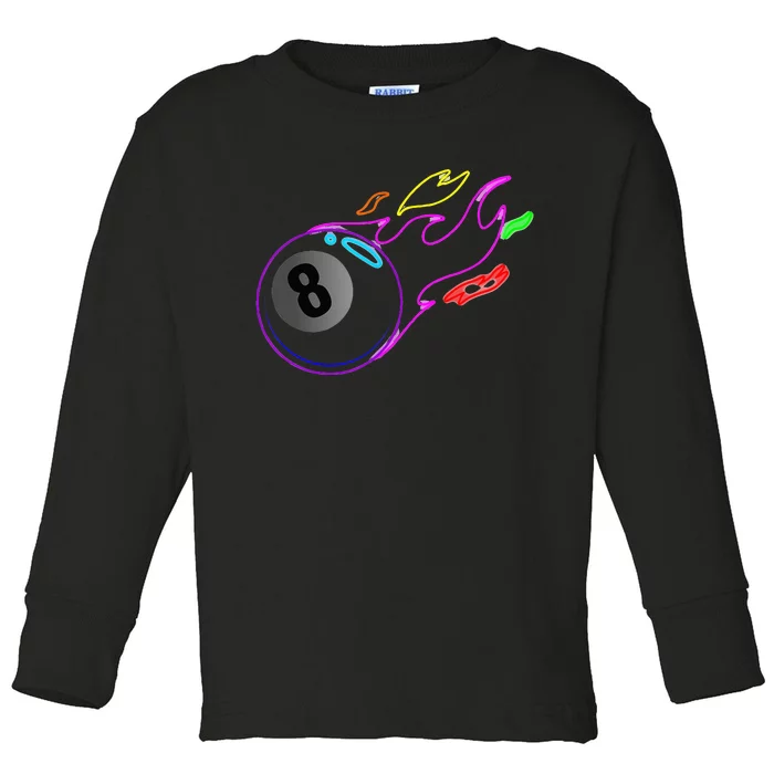 Colorful Neon Lights Eight Ball Billiards Pool Toddler Long Sleeve Shirt