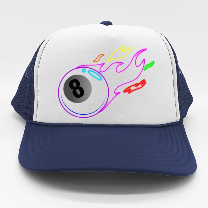 Colorful Neon Lights Eight Ball Billiards Pool Trucker Hat