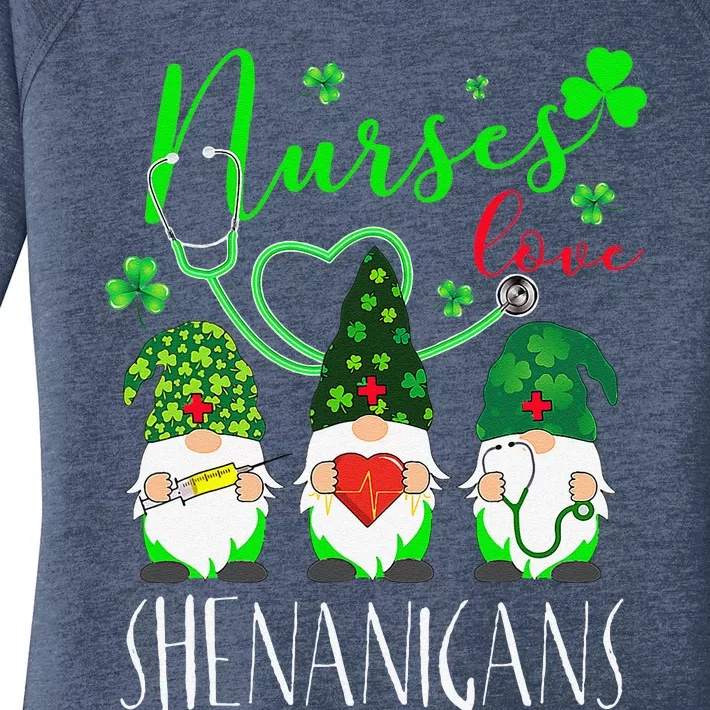 Cute Nurses Love Shenanigans Funny Gnomes Nurse St Patricks Day Women's Perfect Tri Tunic Long Sleeve Shirt