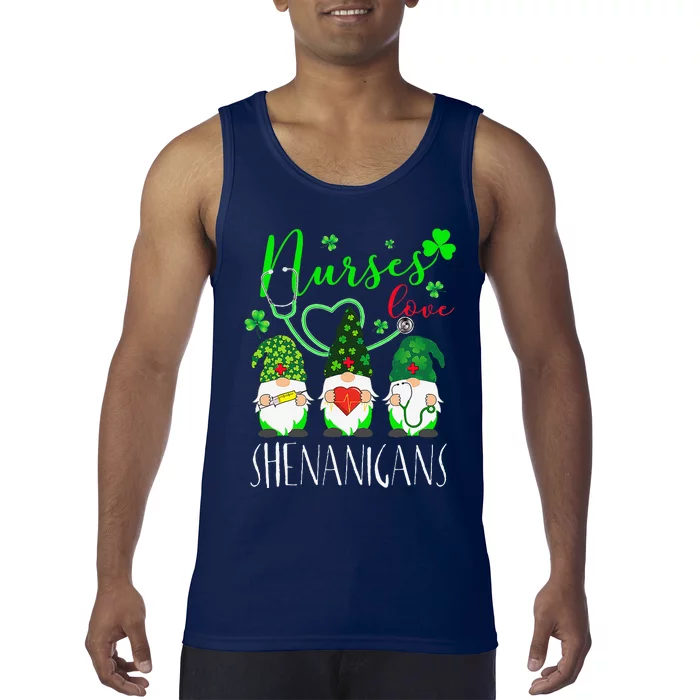 Cute Nurses Love Shenanigans Funny Gnomes Nurse St Patricks Day Tank Top