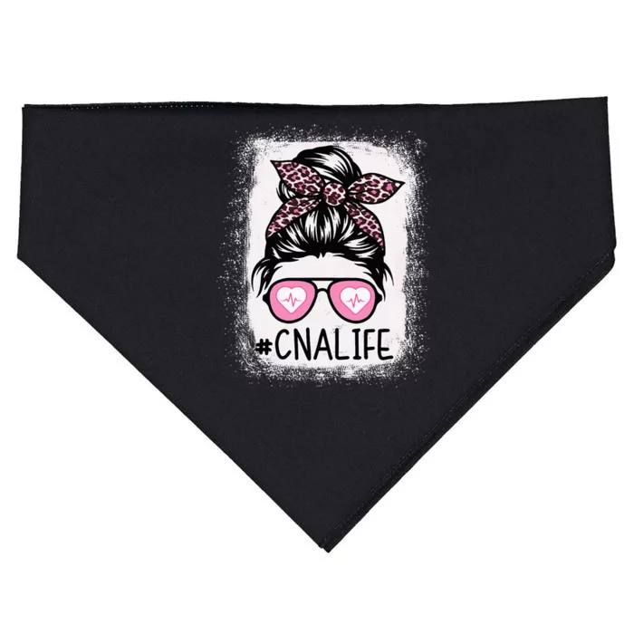 CNA Nurse Life Bleached Pink Leopard Messy Bun USA-Made Doggie Bandana